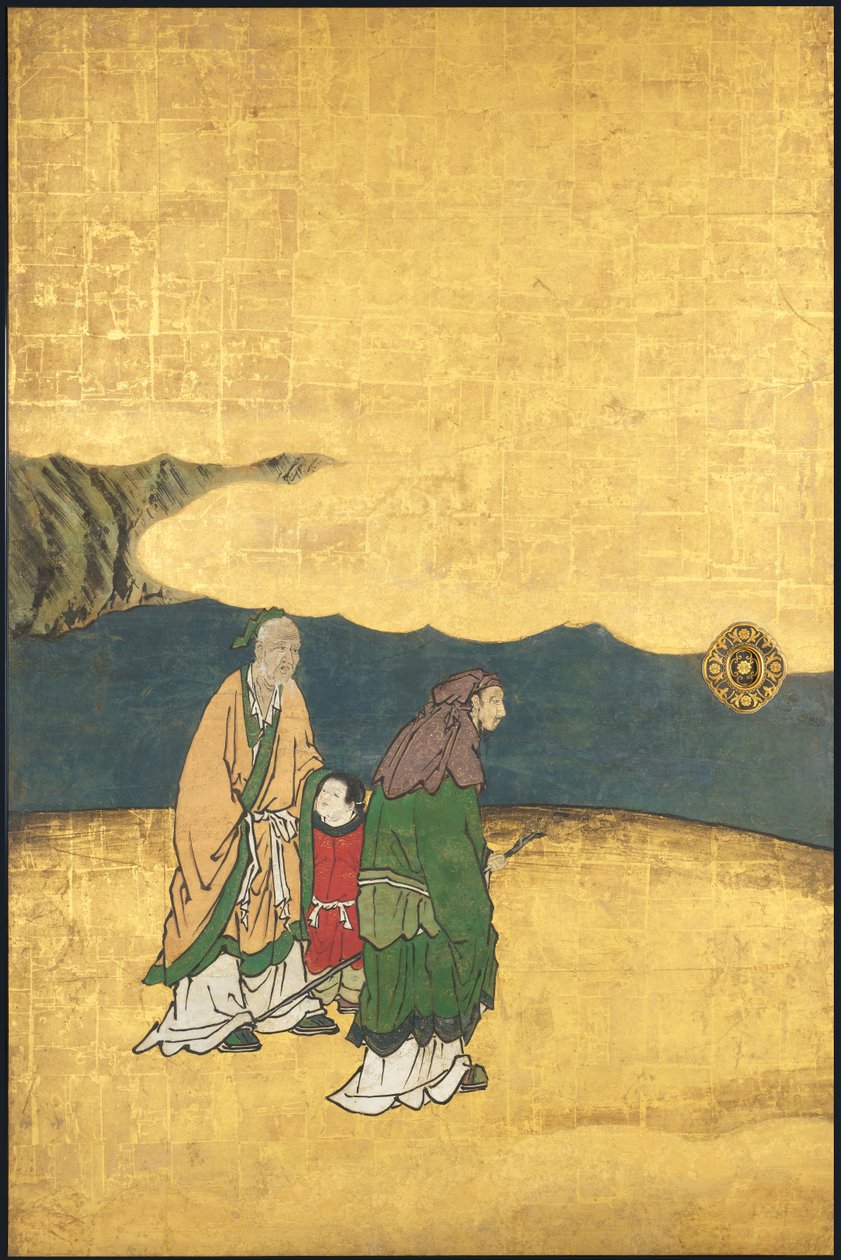 围棋游戏，来自四人组 成就，17 世纪开始（滑动屏风；纸本墨、彩、金） 作者 加野孝信