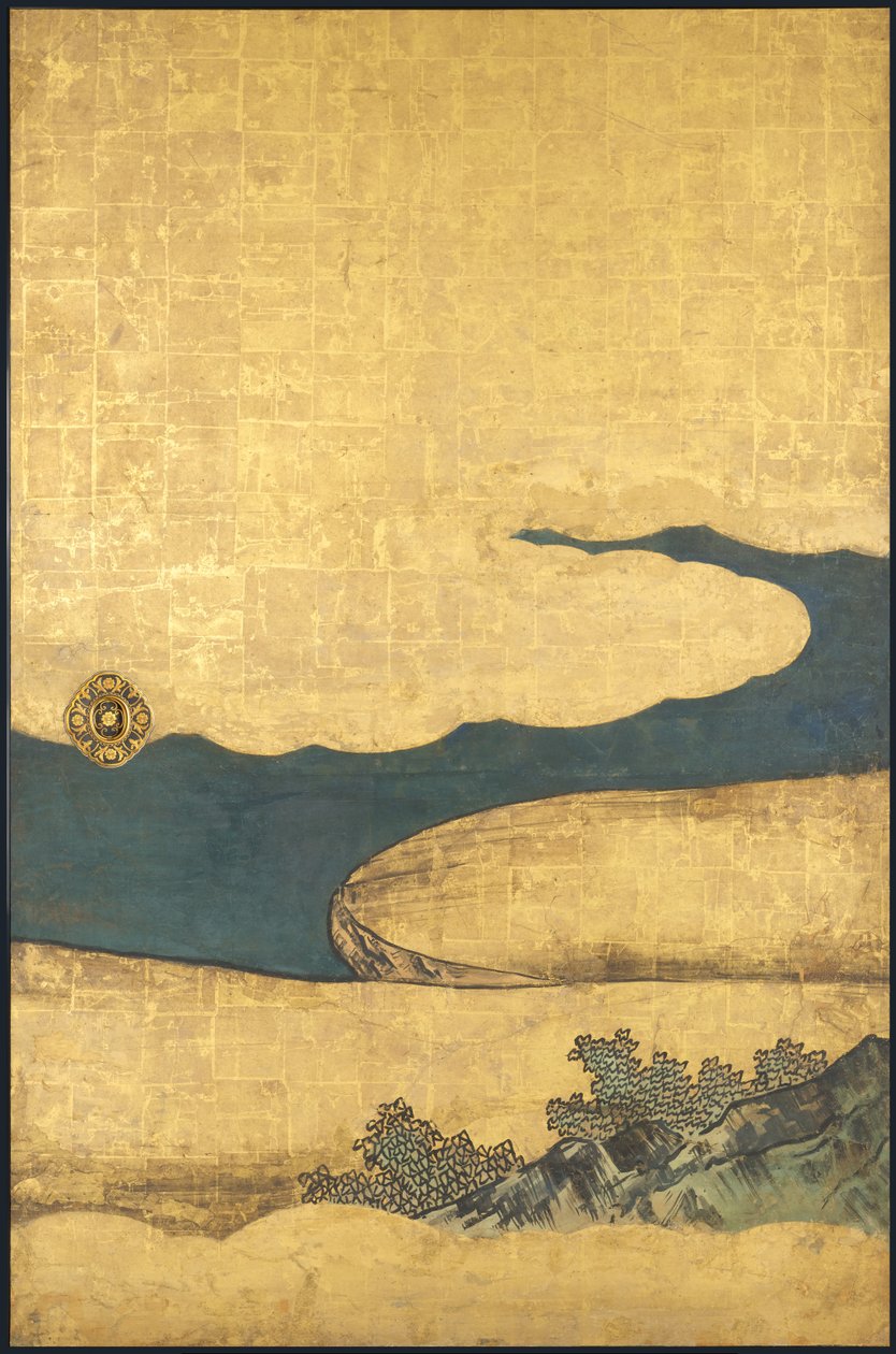 围棋游戏，来自四人组 成就，17 世纪开始（滑动屏风；纸本墨、彩、金） 作者 加野孝信