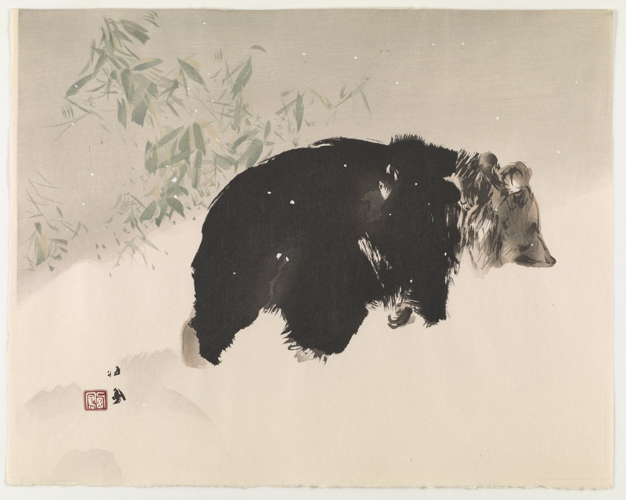 Bear In Snow，1940（彩色木版画） 作者 竹内诚帆