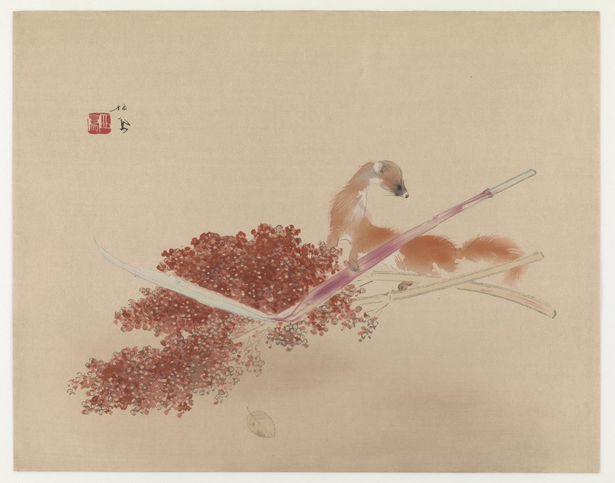 SeihôsMasterworks：雪貂和小米（彩色木版画） 作者 竹内诚帆