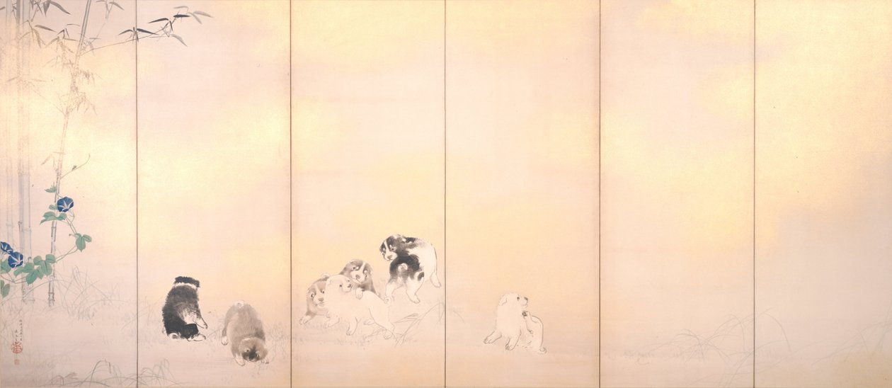 紫藤和牵牛花的屏风 作者 竹内诚帆