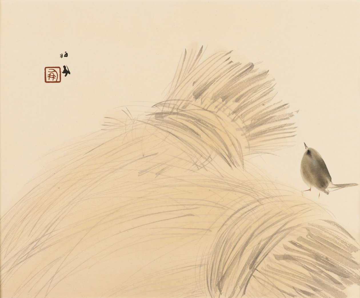 木版画--玉米架上的鹪鹩，19世纪末-20世纪初 作者 竹内精工
