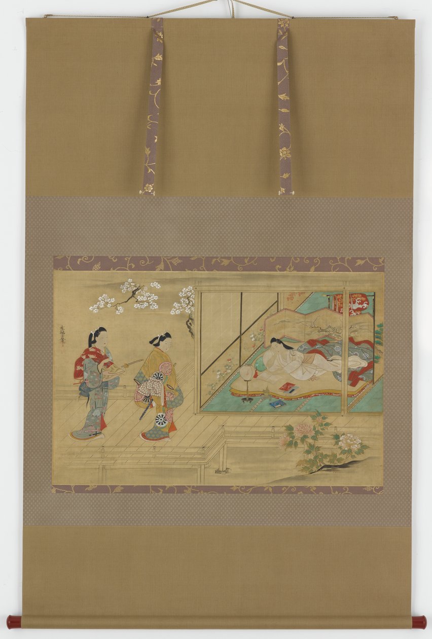 游客走近时的美人卧姿，江户时期，17世纪末至18世纪初。 作者 田村水夫