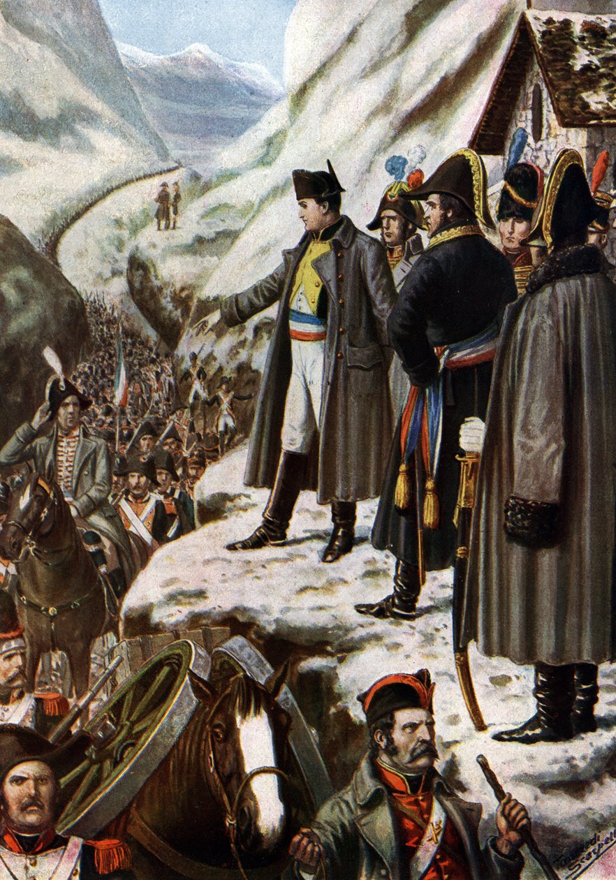 意大利战役：“拿破仑·波拿巴（1769-1821）的法国军队在大圣伯纳德（Grand Saint Bernard）通过期间，5月20日 作者 坦克雷迪·斯卡佩利
