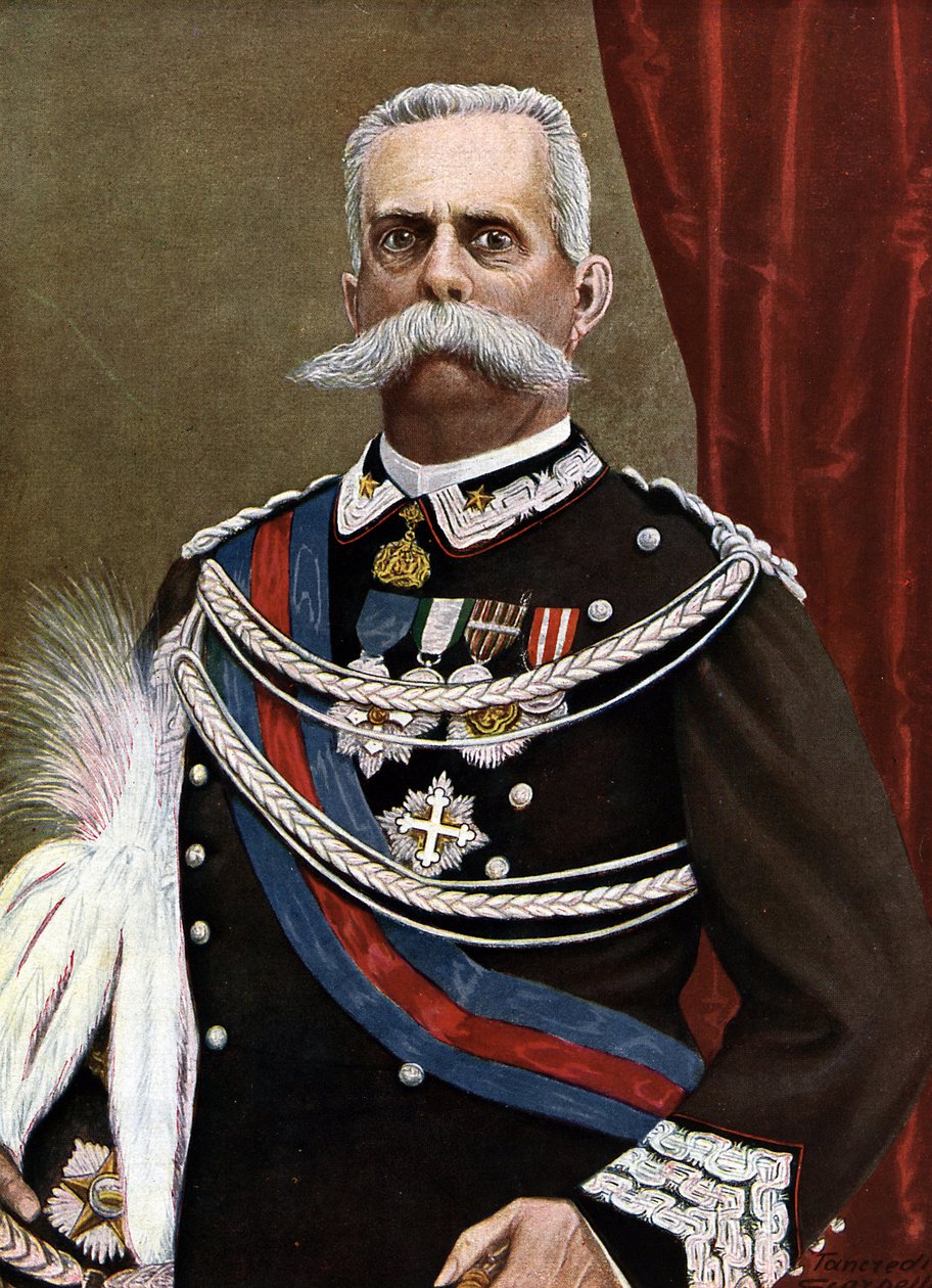 意大利国王亨伯特一世（翁贝托一世）肖像（1844-1900 年），Tancredi Scarpelli（1866-1937 年）为其绘制插图，选自 Paolo Giudici 所著《意大利史》（Storia d