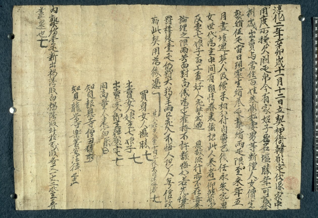 BL.Stein 卷 8820032 《十王经图》，敦煌（羊皮纸上的墨迹）佛经中的一页 作者 唐代中文学校