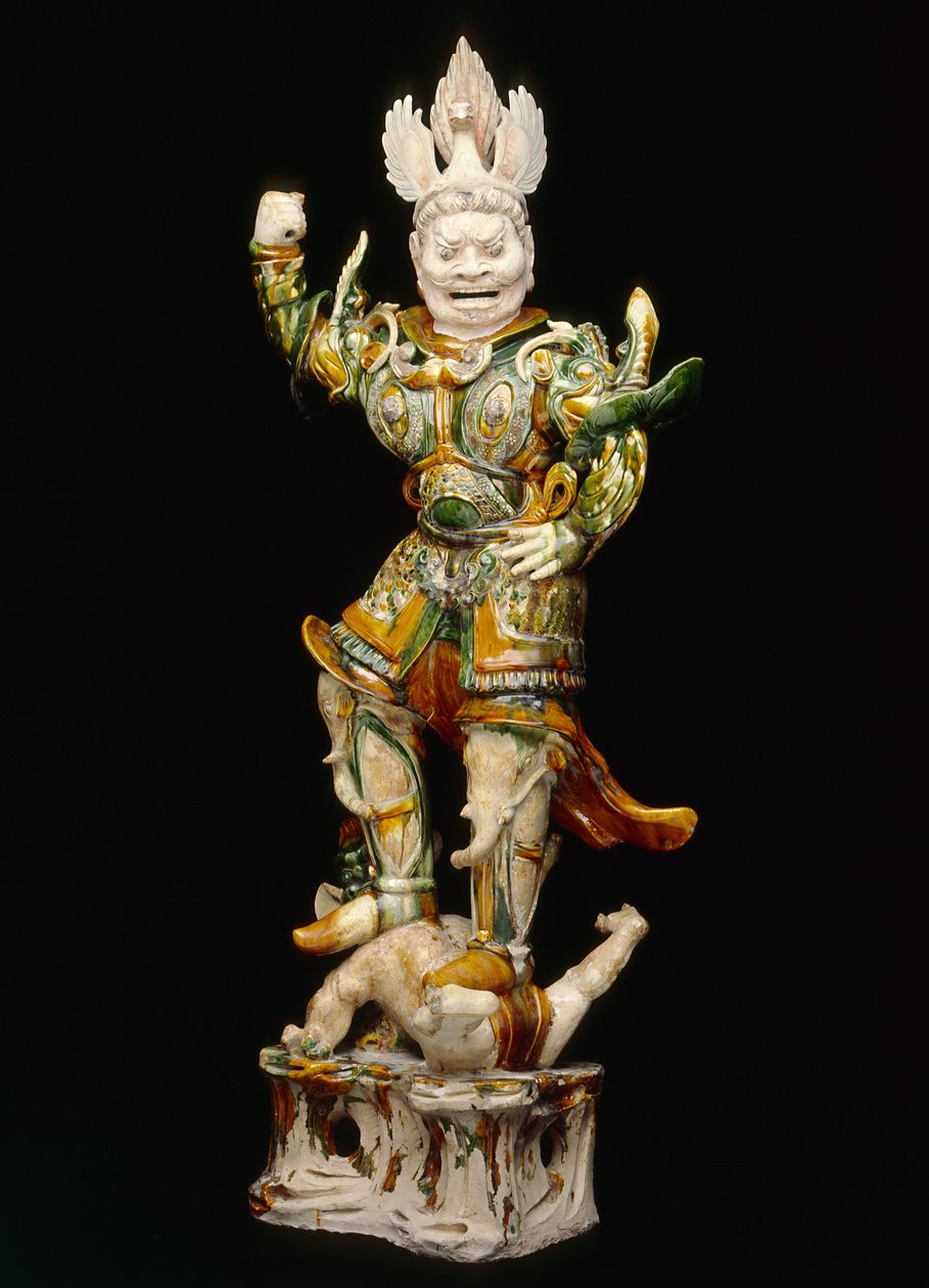 Lokapala（天堂般的守护者），八世纪初（带有三色（三彩）铅釉的陶器） 作者 唐代中文学校