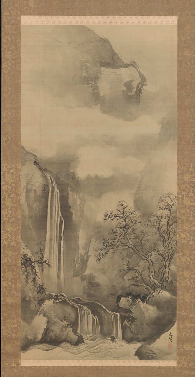 有瀑布的风景，1828年。 作者 塔尼文乔
