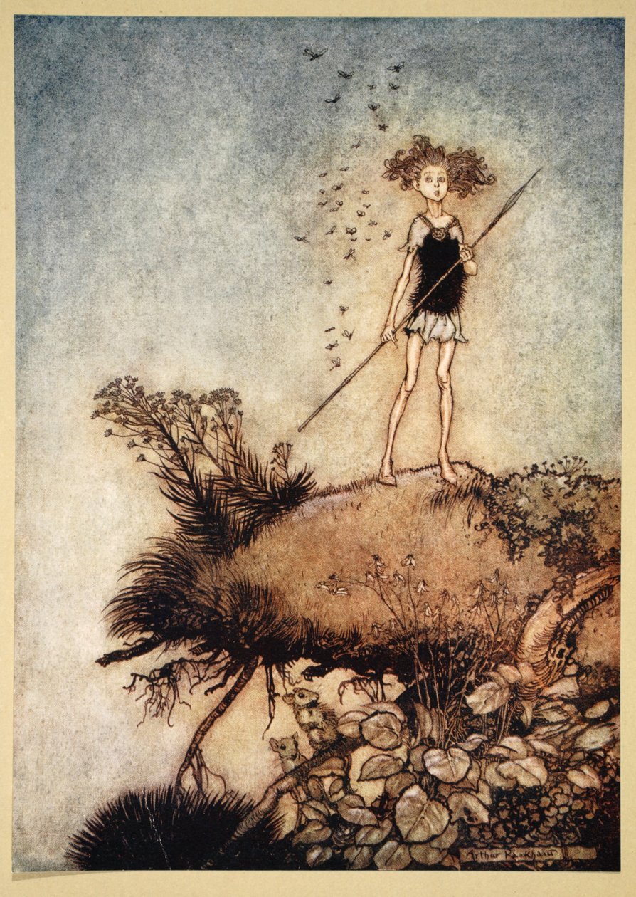 一个超然的立场哨兵，插图来自威廉·莎士比亚的“仲夏夜之梦”，1908年 作者 田原谷宗达
