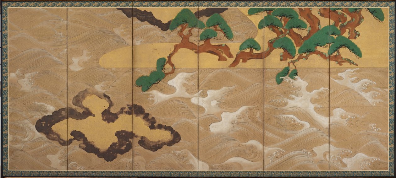 江户时代的松岛海浪（墨水，颜色，金色和银色在纸上） 作者 田原谷宗达