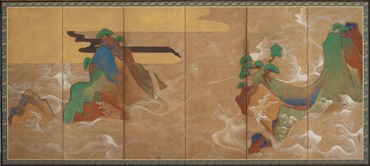 江户时代的松岛海浪（墨水，颜色，纸上的金银） 作者 田原谷宗达