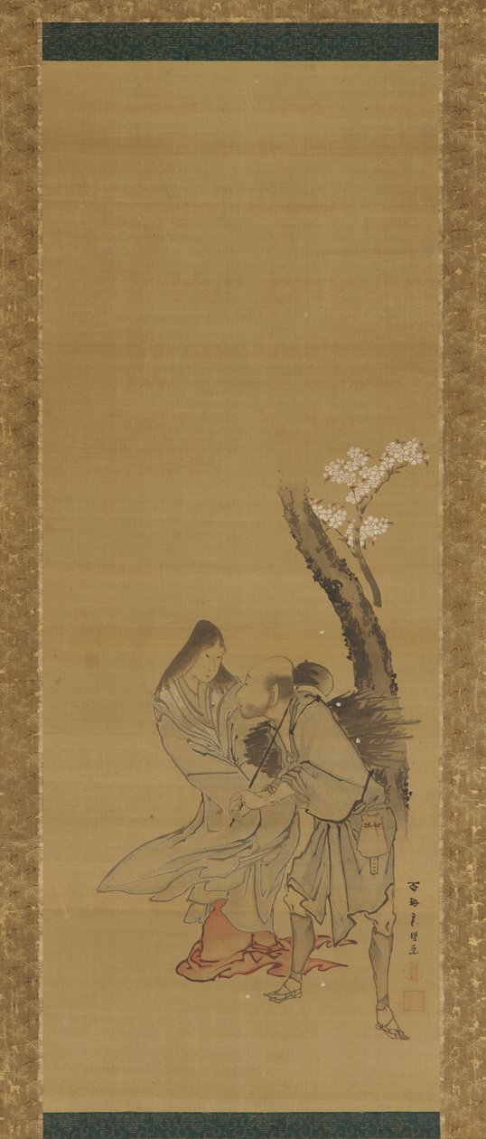 樱桃树下的一个女人和一个采木人，18世纪末至19世纪初。 作者 田原屋索里