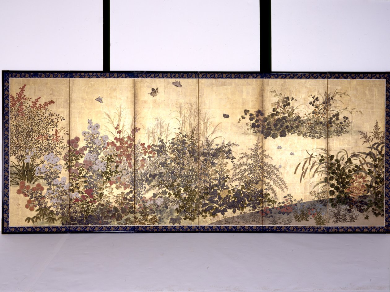 花与蝴蝶（纸本水墨设色金箔） 作者 田原谷宗达