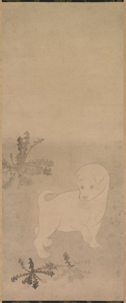 小狗与蒲公英，1600-1640年。 作者 田原谷宗达