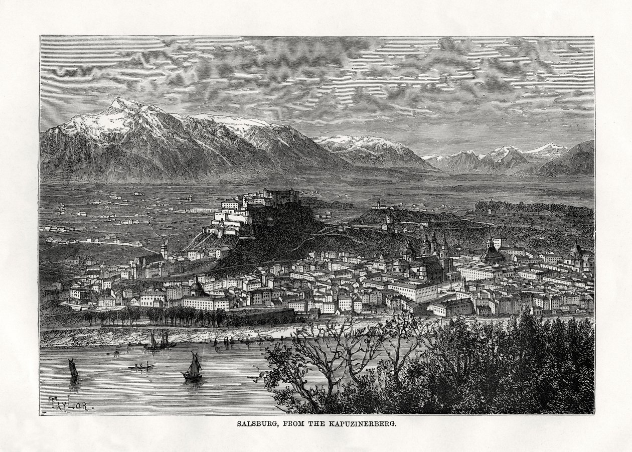 萨尔斯堡（Salsburg），来自奥地利的卡普齐纳贝格（Kapuzinerberg），十九世纪 作者 泰勒