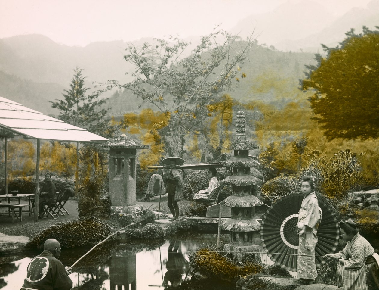 大日花园的钓鱼日 - 日光，约 1900 - 1915 年（照片） 作者 