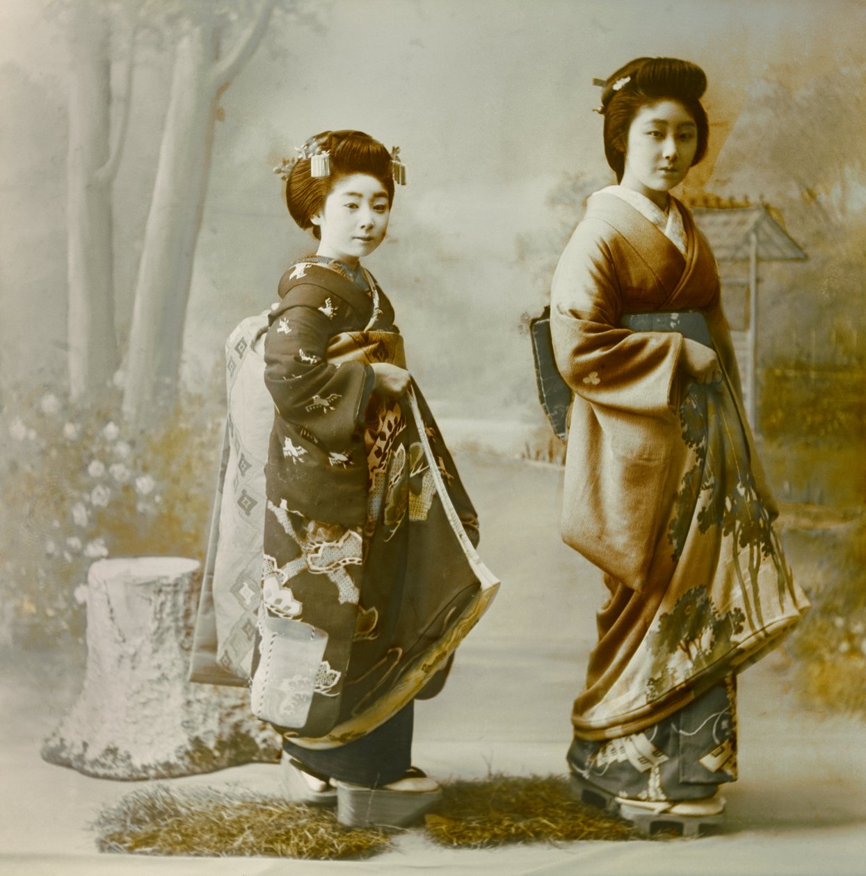 两位年轻艺伎的肖像，约 1900 - 1915 年（照片） 作者 