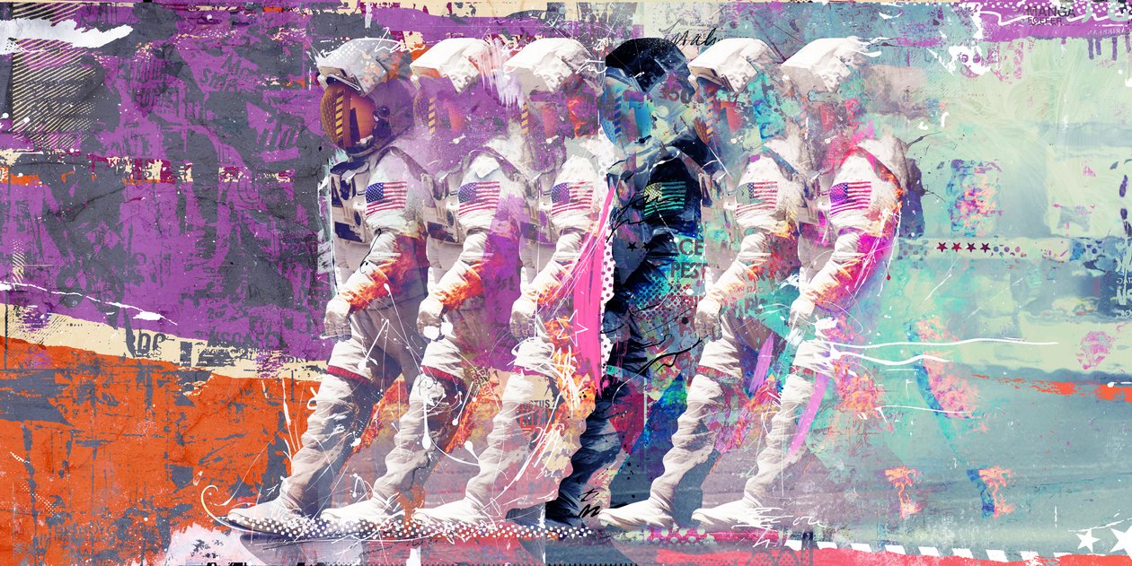 宇航员月球漫步，2015 年（混合媒介画布） 作者 泰斯·阿尔伯斯