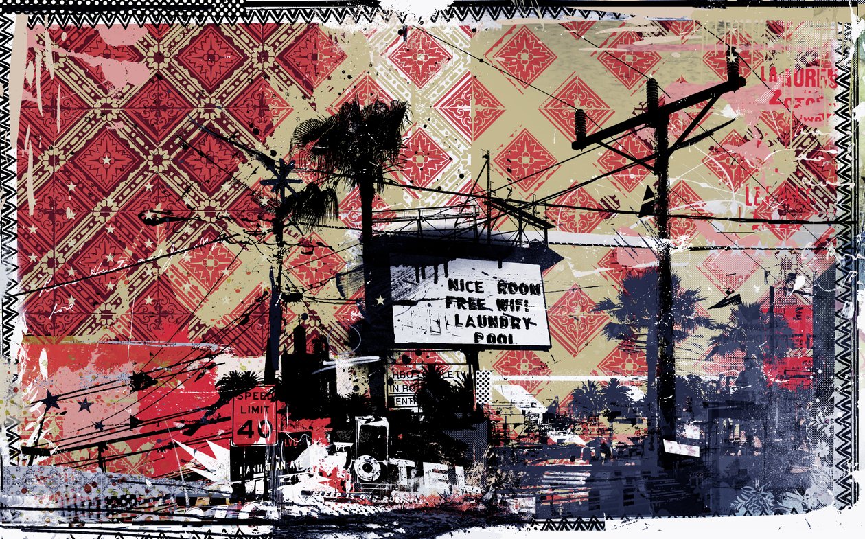 免费 WIFI，2015 年（帆布拼贴画） 作者 泰斯·阿尔伯斯