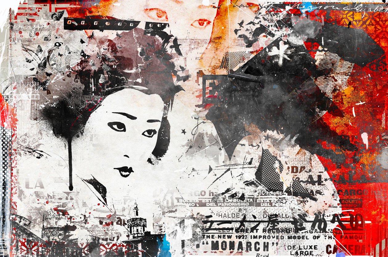 现代艺伎，2014 年（混合媒介画布） 作者 泰斯·阿尔伯斯
