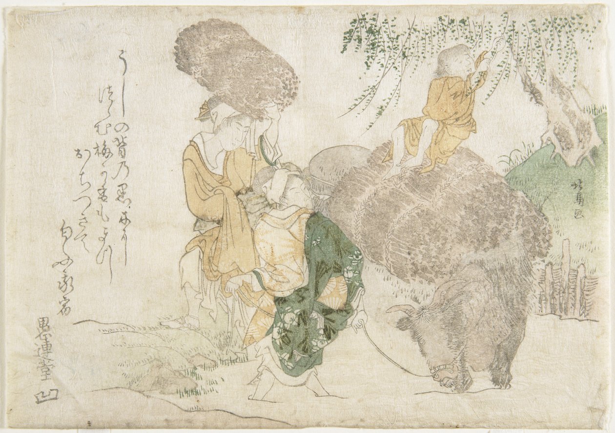 （O_hara Wood卖家和一头牛的孩子） 作者 Teisai Hokuba