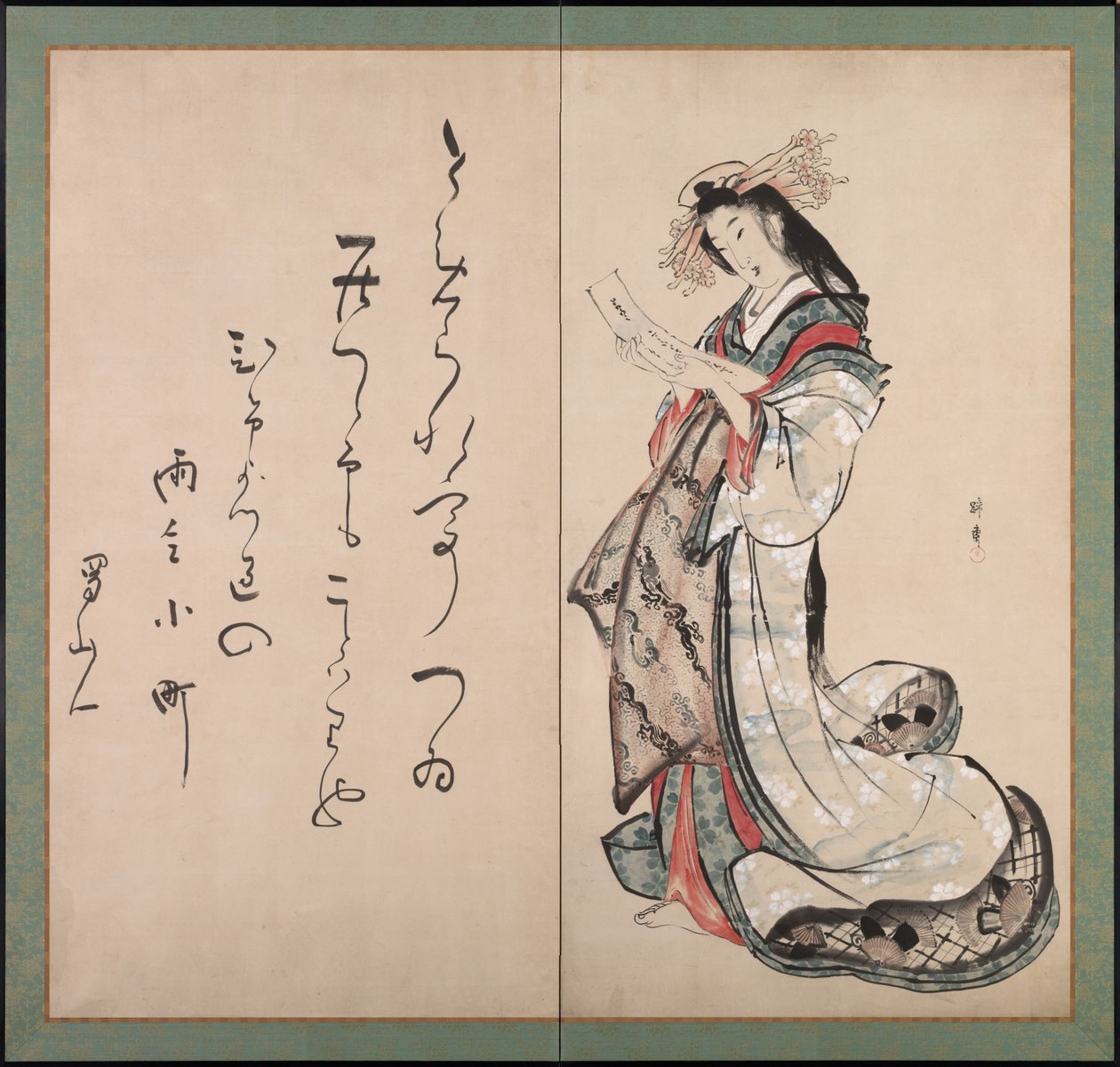 1800年代初，妓女读信。 作者 Teisai Hokuba