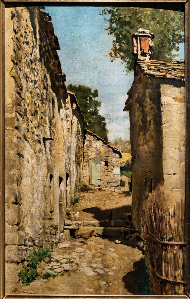 塞蒂尼亚诺的农场建筑，约 1862 年（布面油画，涂在面板上） 作者 Telemaco Signorini
