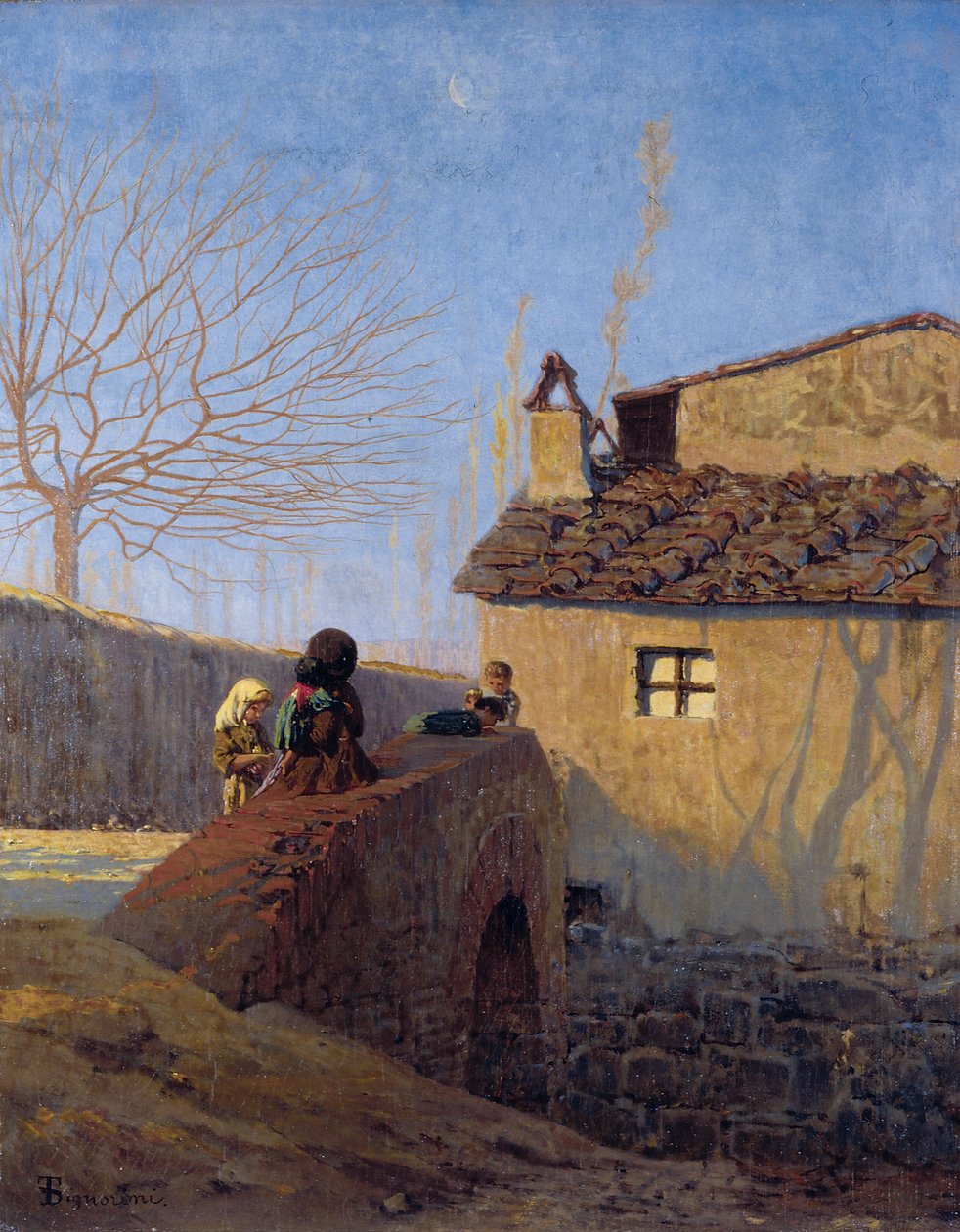 皮亚琴蒂娜阿夫里科河上的桥，约 1861-62 年（布面油画） 作者 Telemaco Signorini