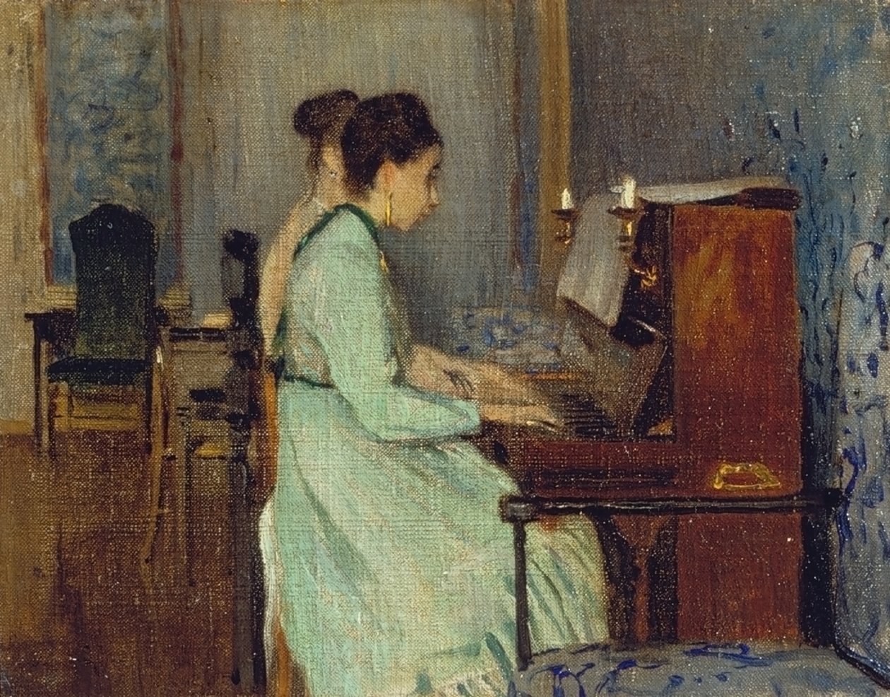 钢琴课，约 1868 年（布面油画） 作者 Telemaco Signorini
