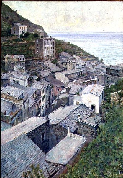 里奥马焦雷的屋顶（布面油画 作者 Telemaco Signorini