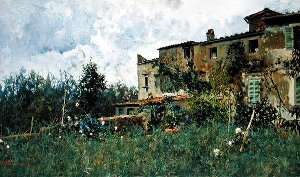 塞蒂尼亚诺的夏日之雨（布面油画 作者 Telemaco Signorini