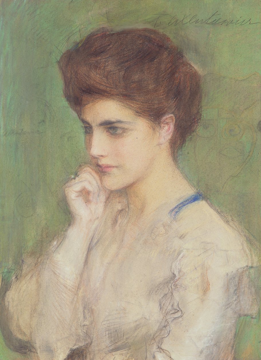 女人思想深处，c.1910（纸上粉彩） 作者 特奥多（Teodor Axentowicz）