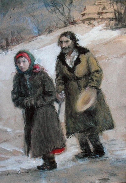归来》（纸板上的粉笔画） 作者 特奥多（Teodor Axentowicz）