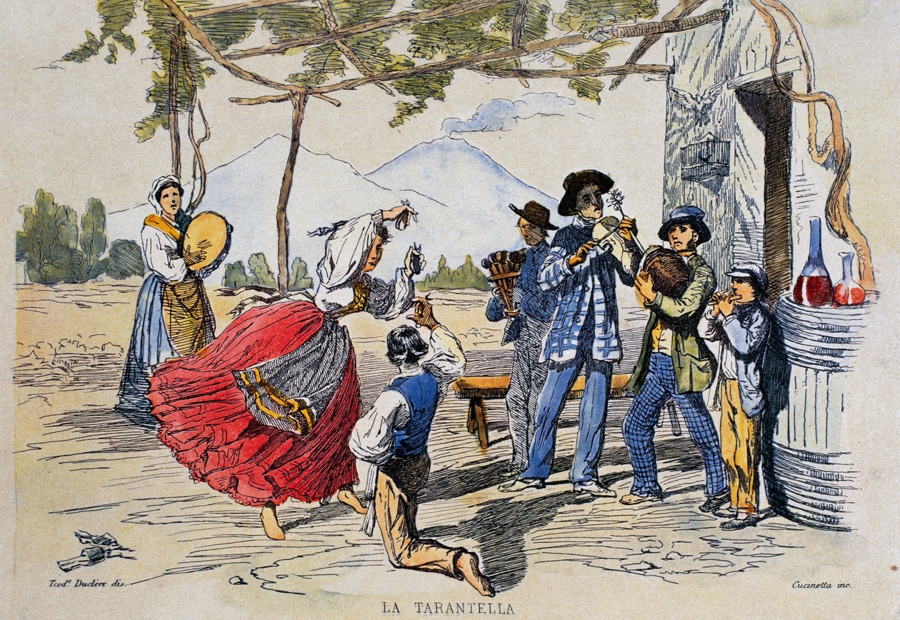 那不勒斯塔兰泰拉，由意大利特奥多罗·杜克莱尔（Teodoro Duclere，1814-1869 年）的绘画雕刻而成 作者 特奥多罗·杜克莱（Teodoro Duclere）