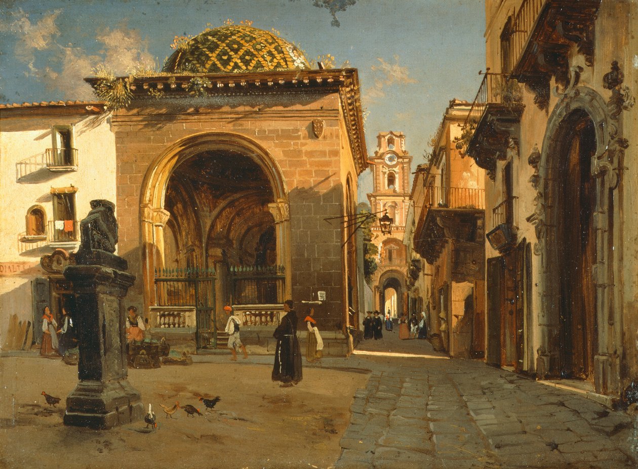 索伦托的Sedil Dominova Loggia，作者Teodoro Duclere，布面油画 作者 特奥多罗·杜克莱（Teodoro Duclere）