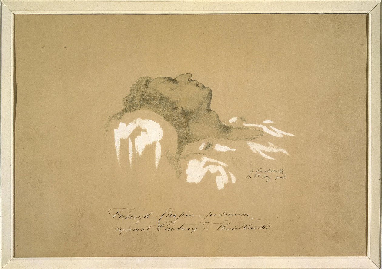 弗雷德里克·肖邦（Frederic Chopin，1810-1849 年）在临终前与特奥菲尔·夸特科夫斯基（Kwiatkowski，Teofil，1809-1891 年）同名。 纸本水墨、水粉、石墨 作者 特菲尔·克瓦特科夫斯基（Teofil Kwiatkowski）