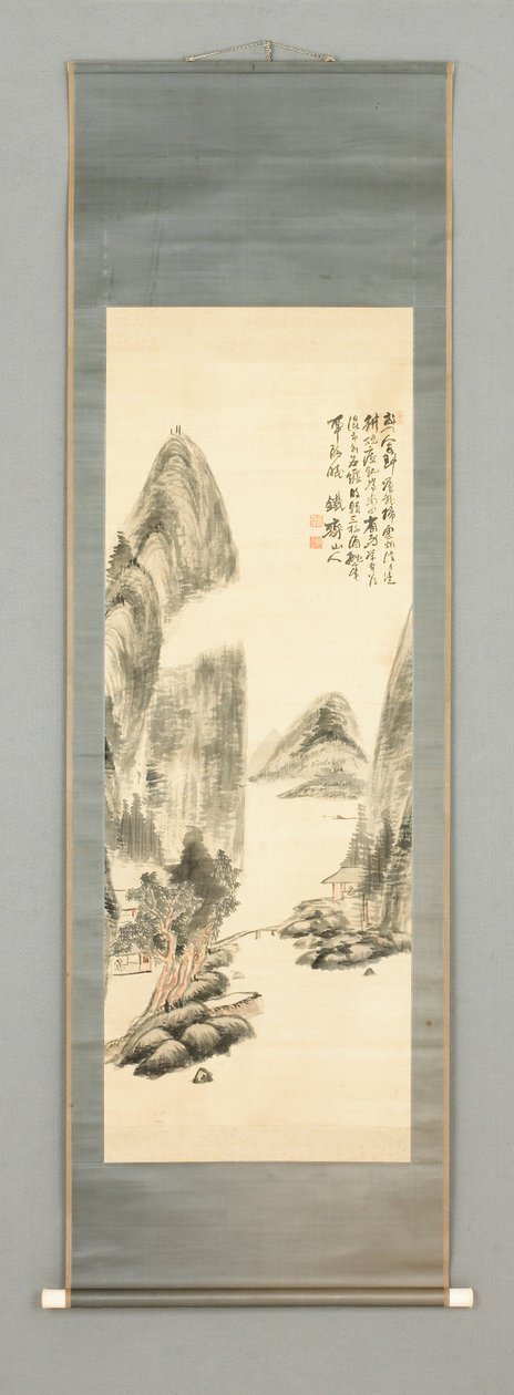 风景，约 1860 年（绢本水墨和彩色） 作者 富冈铁斋
