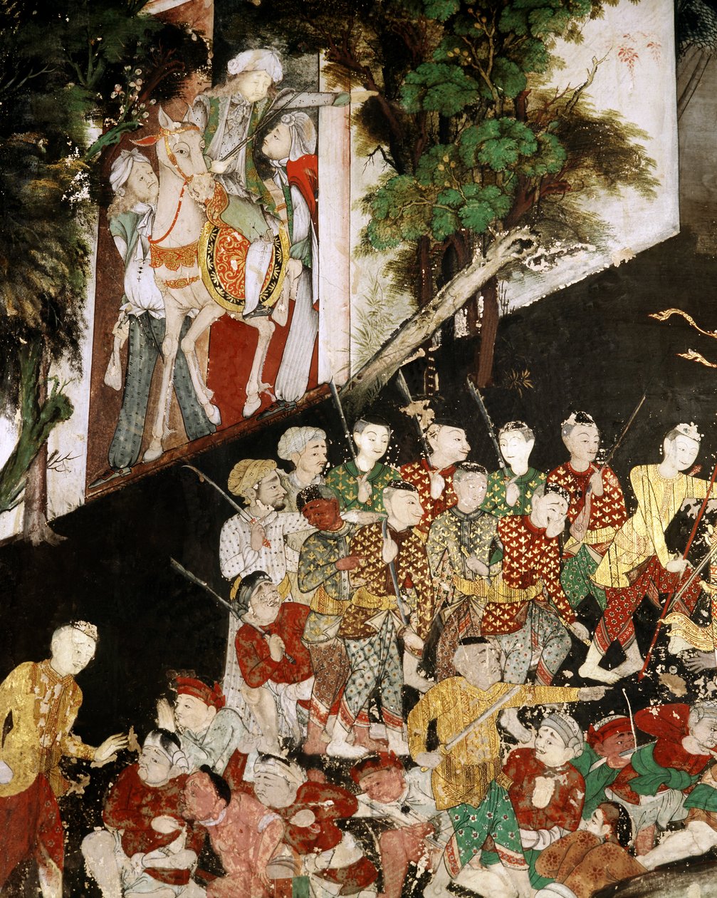来自101国家军队的雇佣兵，Mahosadha Jataka（壁画）的细节 作者 泰国学校