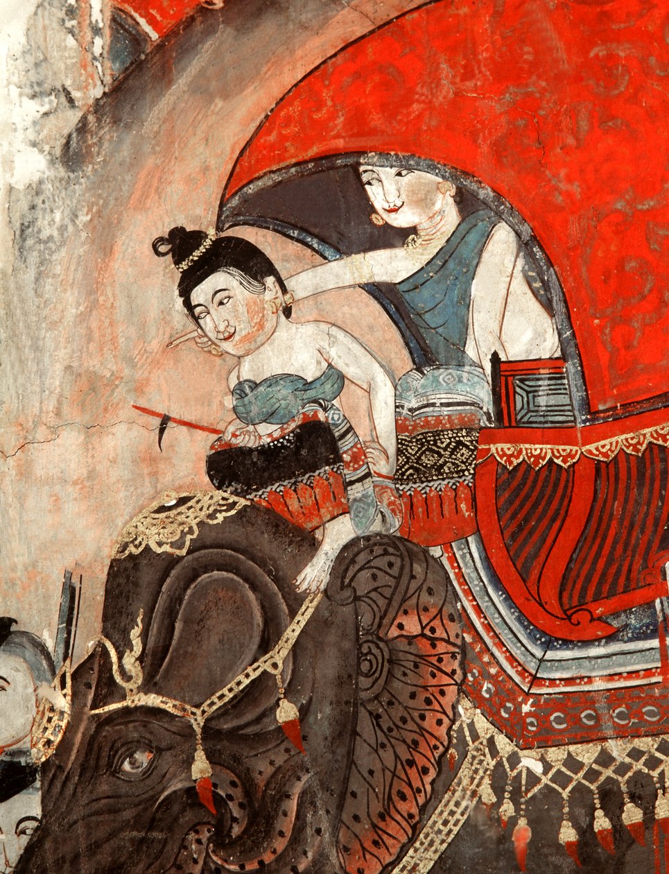 公主和乘坐大象（壁画）的服务员 作者 泰国学校