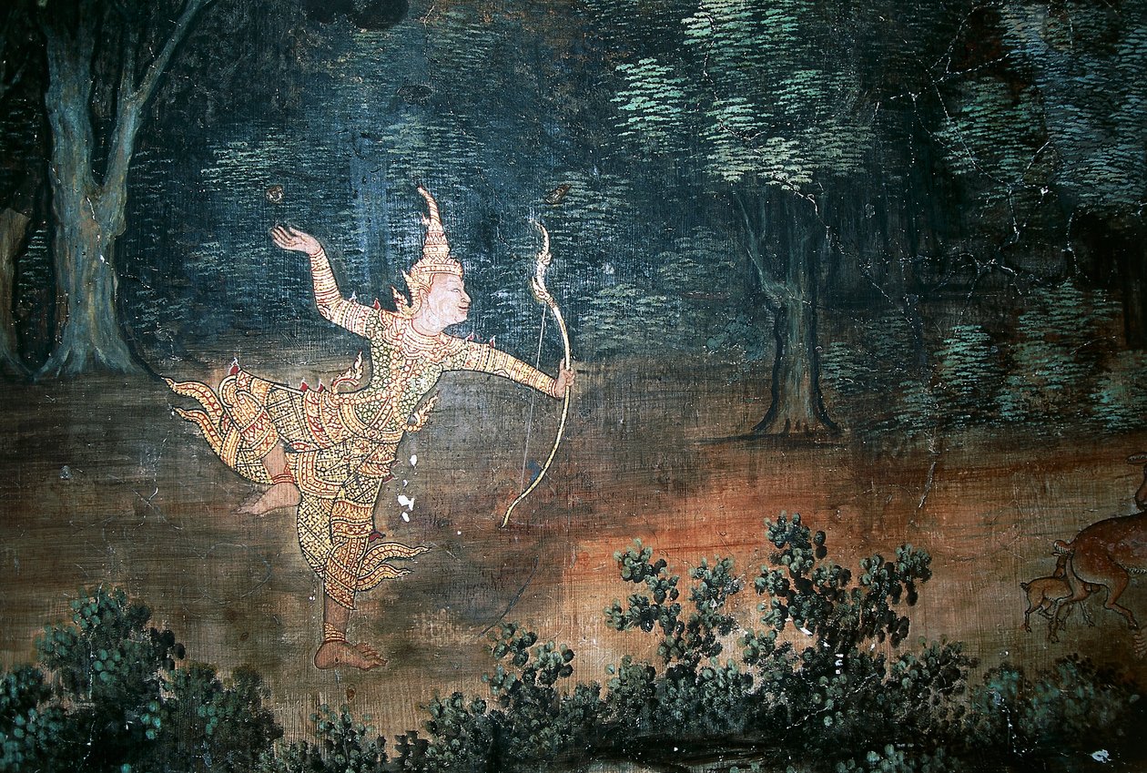 大城历史公园Wat Suwan Dararam的Apsara、佛祖生活场景壁画（联合国教科文组织世界遗产名录）。 作者 泰国学校