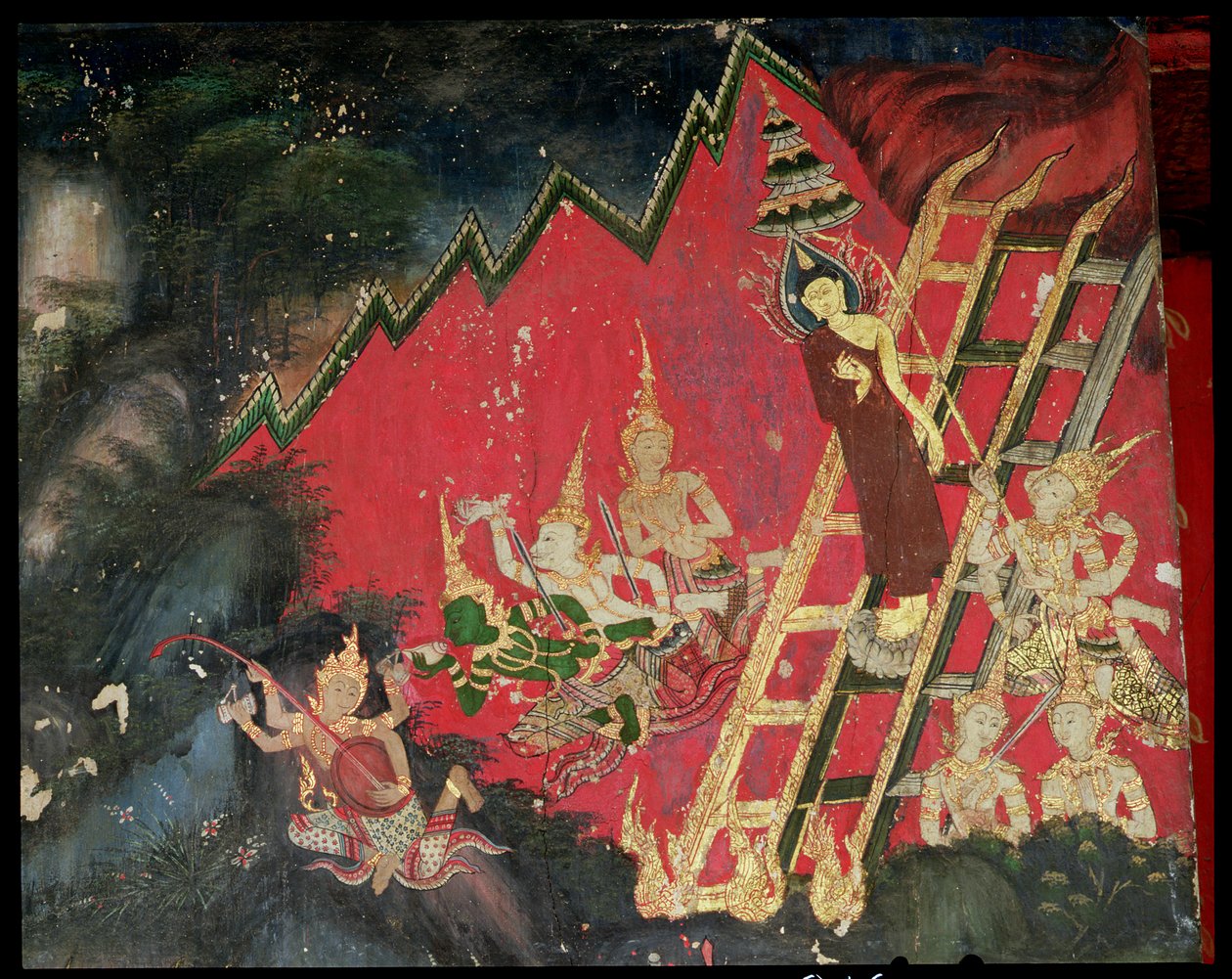 佛陀从天而降（壁画） 作者 泰国学校
