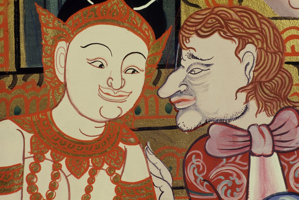 古典风格的当代绘画展示了泰国和西方人（纸上的黄金和黄金） 作者 泰国学校
