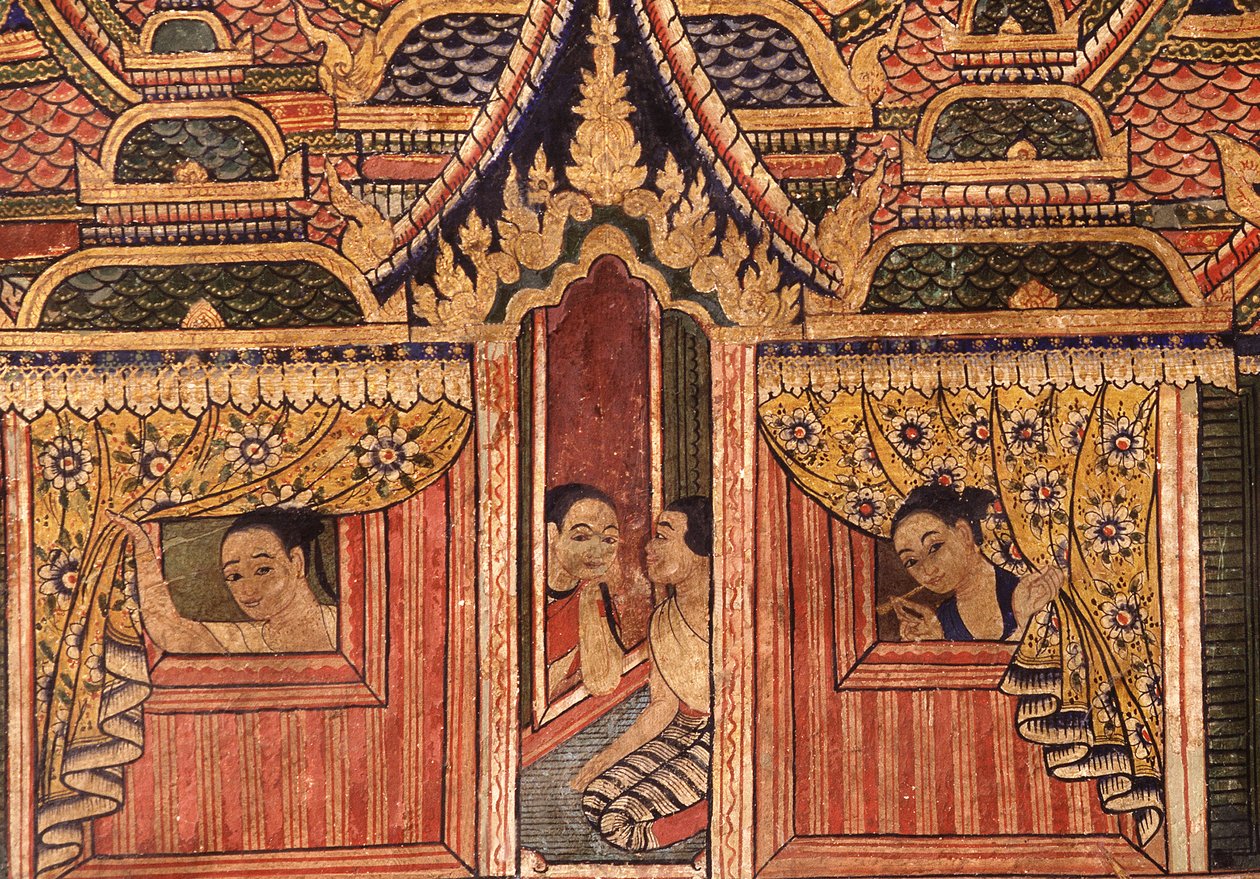 从Wat Phra Singh的壁画的细节 作者 泰国学校