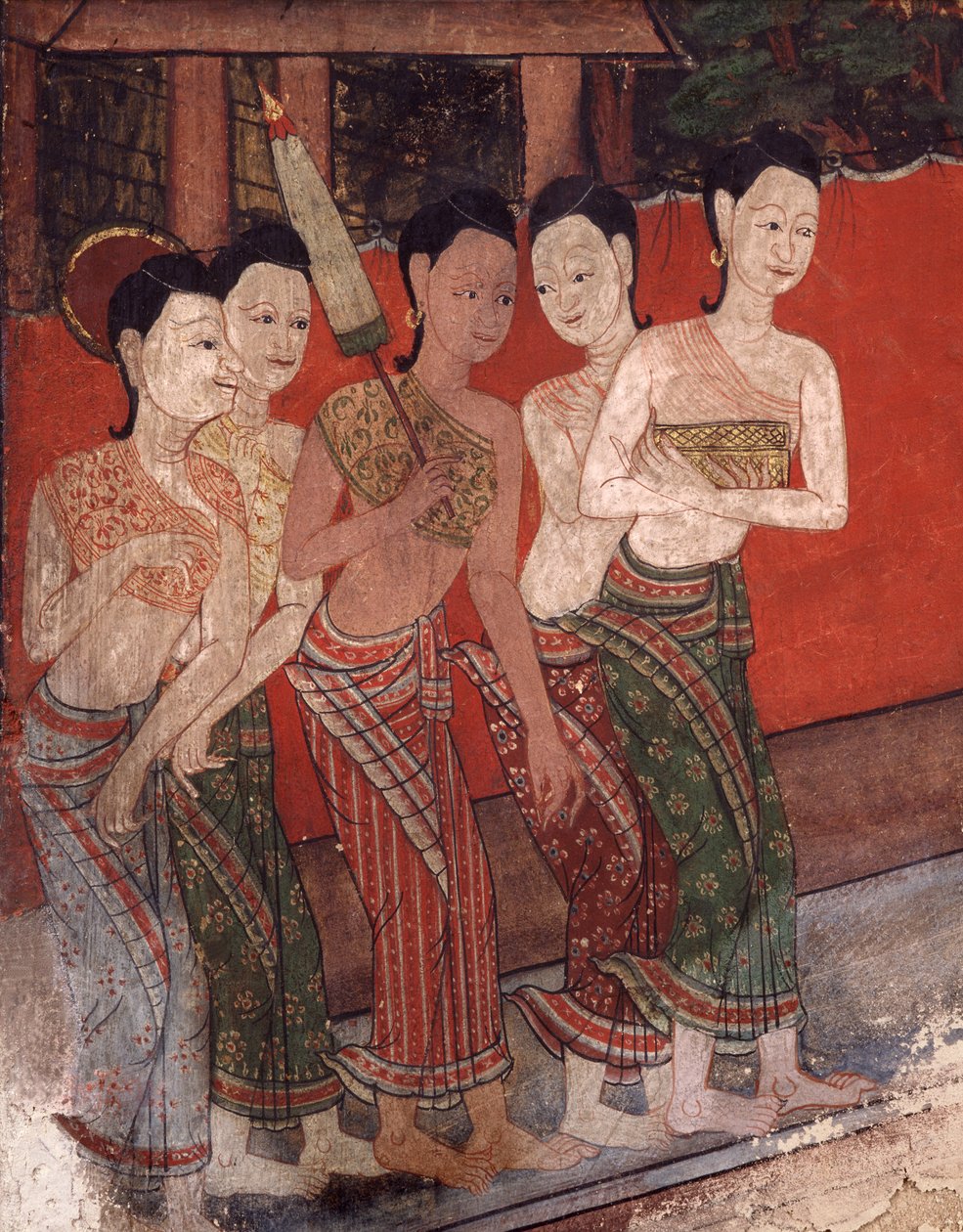 详细显示一群妇女，19世纪末（壁画） 作者 泰国学校