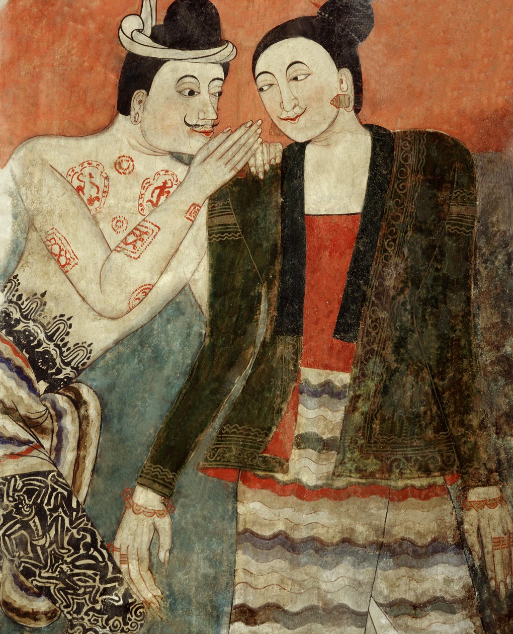 恋人，Wat Phumin（壁画）壁画的细节 作者 泰国学校