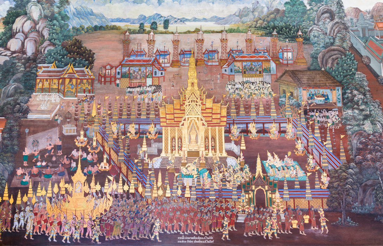 泰国曼谷大皇宫的壁画，描绘了罗摩衍那的场景 作者 泰国学校