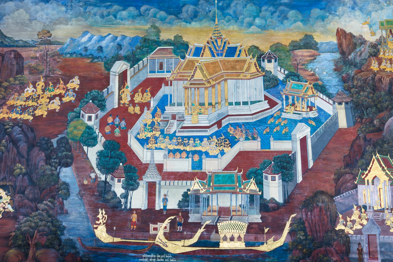 泰国曼谷大皇宫帕卡欧寺描绘《罗摩衍那》场景的壁画 作者 泰国学校