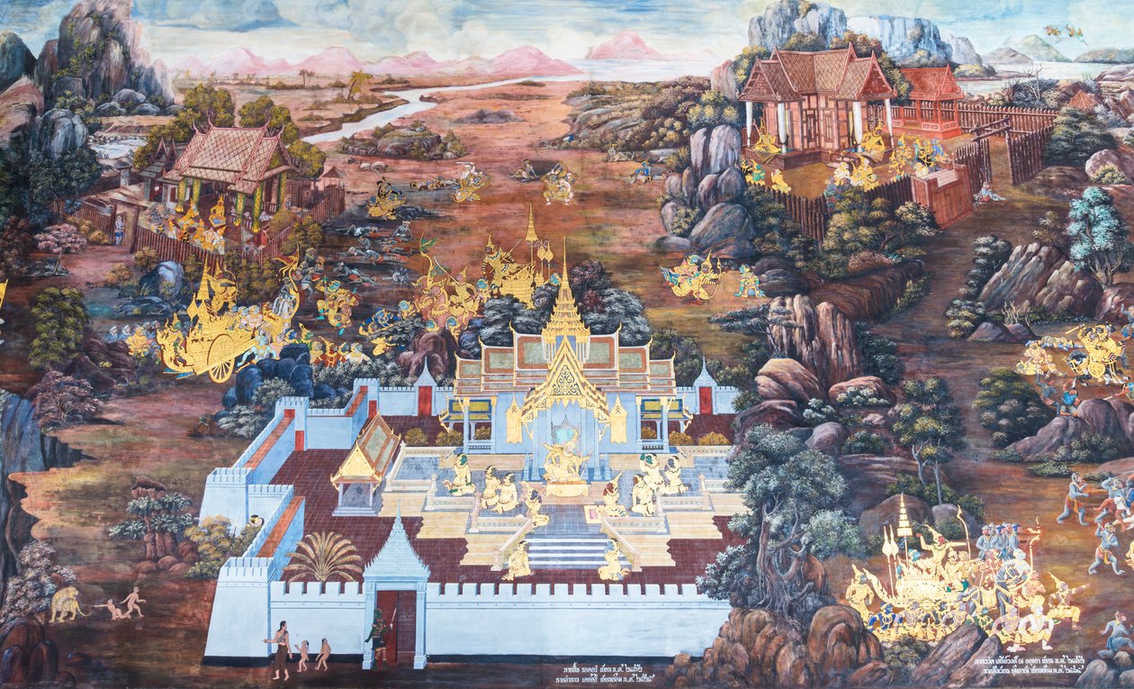 描绘泰国曼谷大皇宫帕卡欧寺《罗摩衍那》场景的壁画 作者 泰国学校