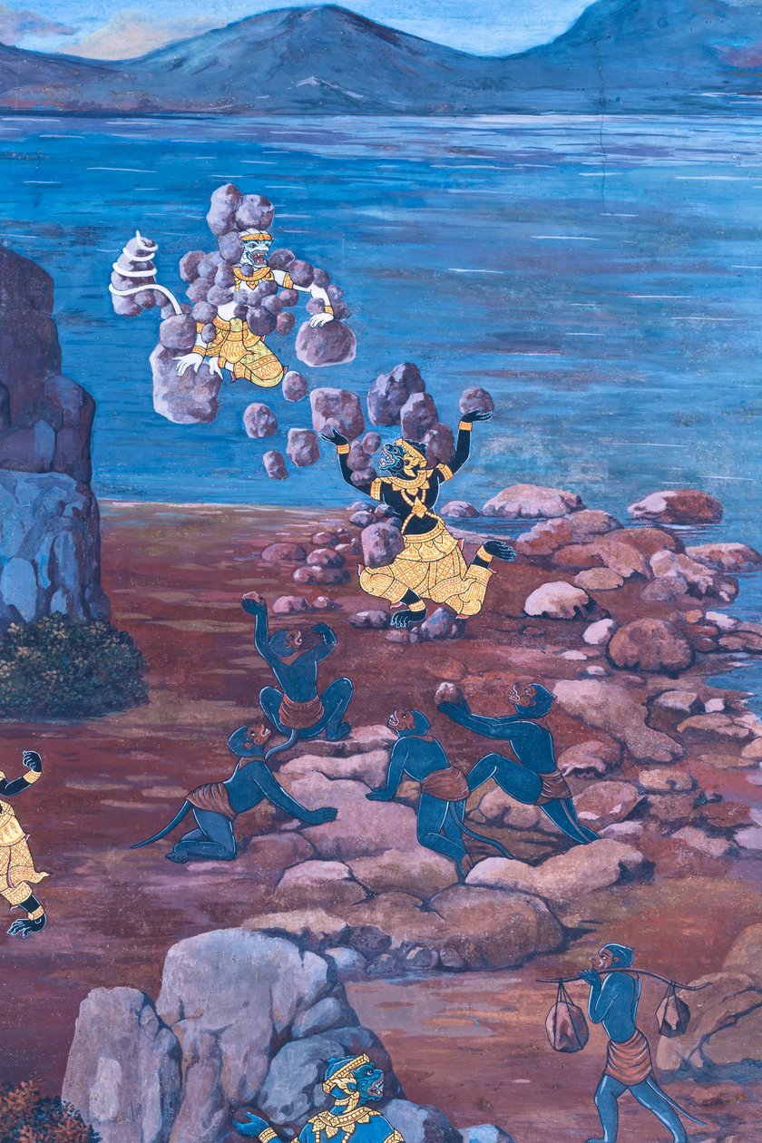 泰国曼谷大皇宫的壁画，描绘了罗摩衍那的场景 作者 泰国学校