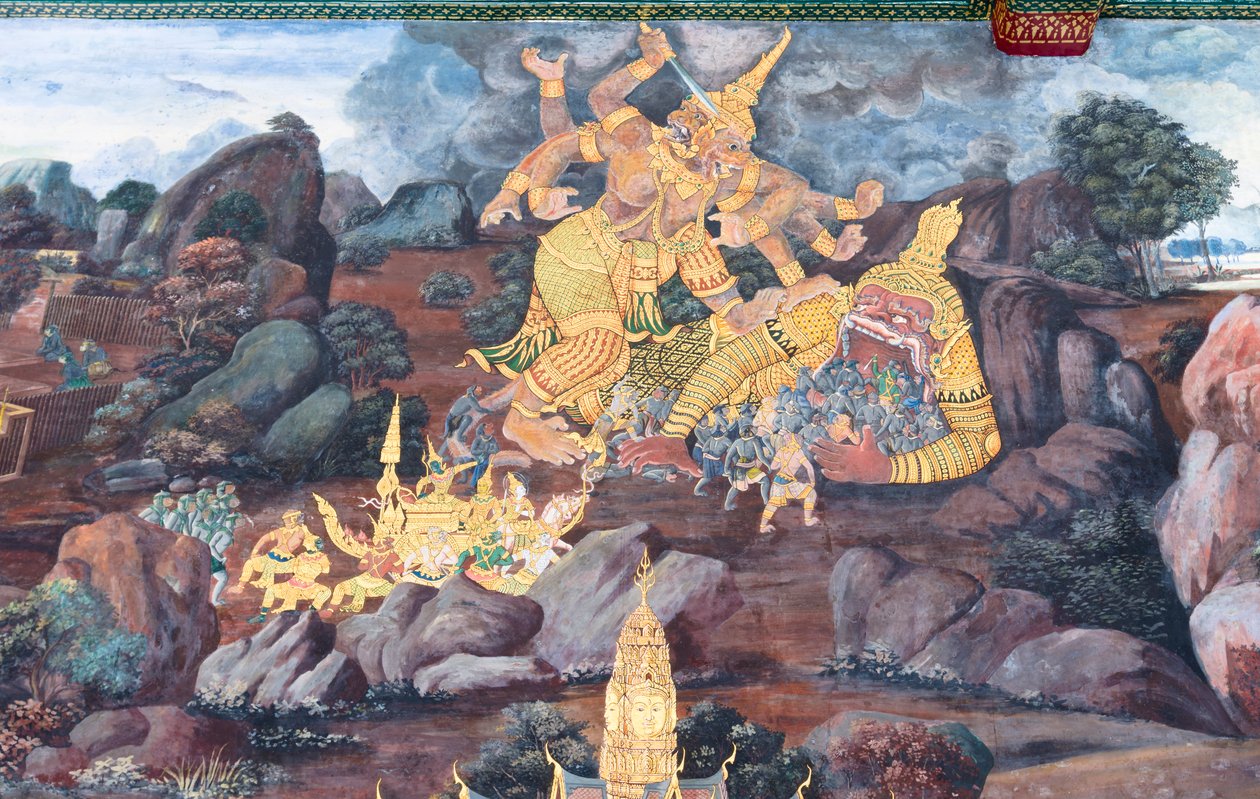 泰国曼谷大皇宫帕卡欧寺描绘《罗摩衍那》场景的壁画 作者 泰国学校